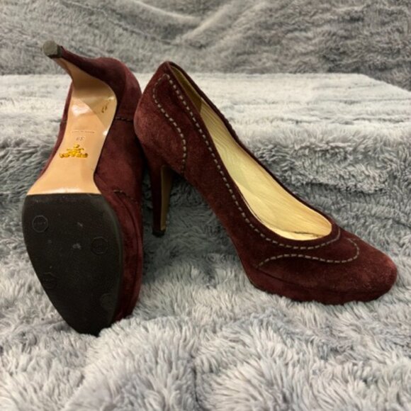 PRADA Suede Platform Pumps - Red Wine, Size 9 - Picture 4 of 6